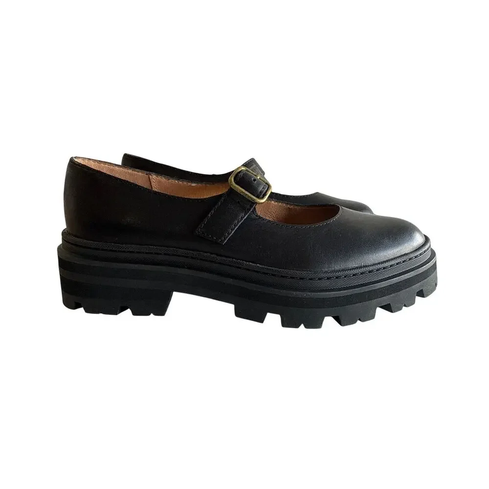 Madewell Freya Mary Jane Platform Womens 6.5 Black Leather Y2K Lugsole NG680